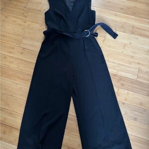 le chateau Black Sleeveless V-Neck Wide-Leg Jumpsuit with Belt
